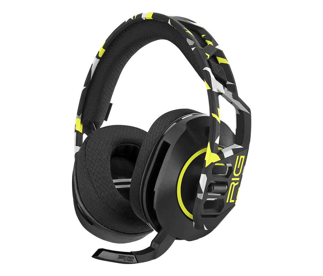 RIG 600 PRO HS Acid Camo mit schwarz-gelb-grauem Tarnmuster - Bild: Nacon / RIG