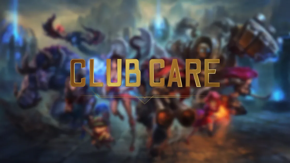 Club-Care-Schriftzug vor einem unscharfen League-of-Legends-Motiv - Bild: Riot Games
