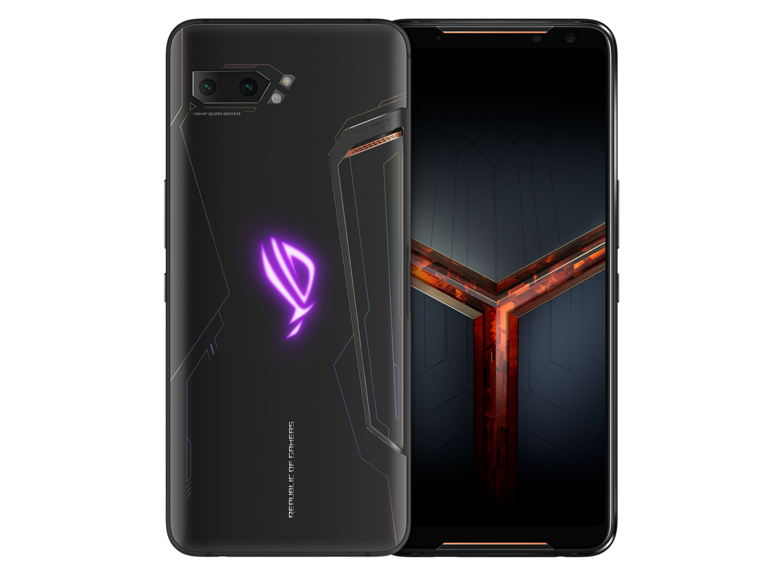 ASUS ROG Phone II von vorn und hinten, Herstellerabbildung der Baureihe, nicht der Ultimate Edition - Bild: ASUS