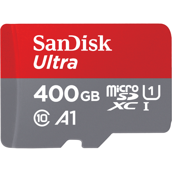 Offizielles SanDisk-Produktbild der Ultra microSDXC UHS-I mit 400 GB und A1-Kennzeichnung aus dem Webarchiv von 2017 - Bild: Western Digital / SanDisk
