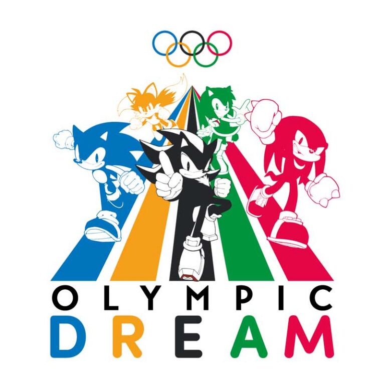 Offizielles Five-Rings-Motiv mit Sonic und olympischen Ringen - Bild: SEGA / International Olympic Committee