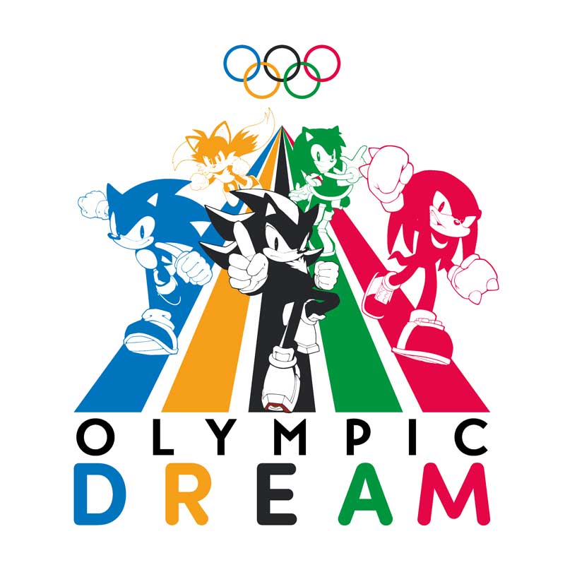 Offizielles Five-Rings-Motiv mit Sonic und olympischen Ringen - Bild: SEGA / International Olympic Committee