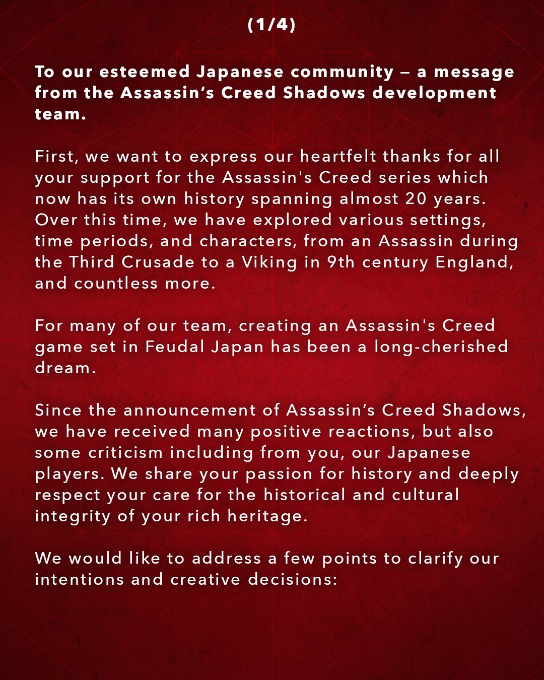 Ubisoft-Mitteilung zur japanischen Community - Bild: Ubisoft