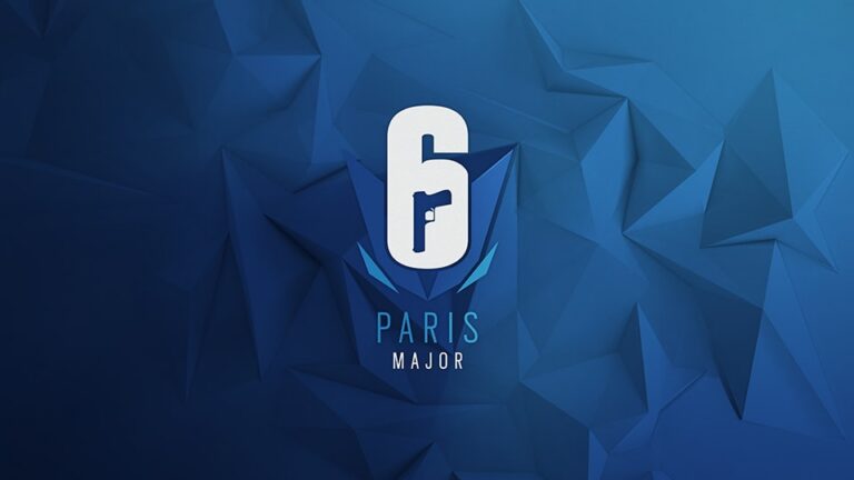 Blaues geometrisches Header-Motiv der offiziellen Ankündigung zum Six Major Paris 2018 - Bild: Ubisoft