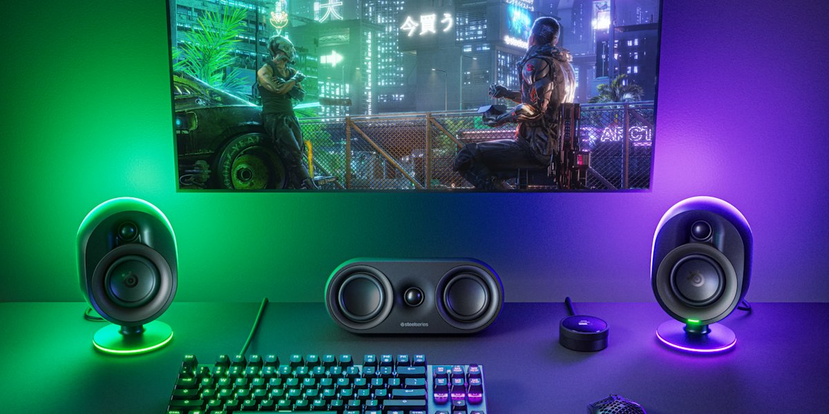 Frontlautsprecher und Center des SteelSeries Arena 9 - Bild: SteelSeries