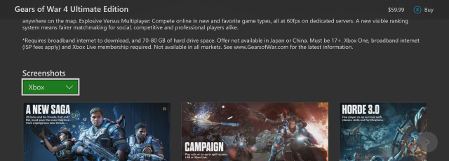 Ausschnitt der Xbox-Store-Produktseite von Gears of War 4 Ultimate Edition aus der Vorschau 2018 - Bild: Xbox Wire