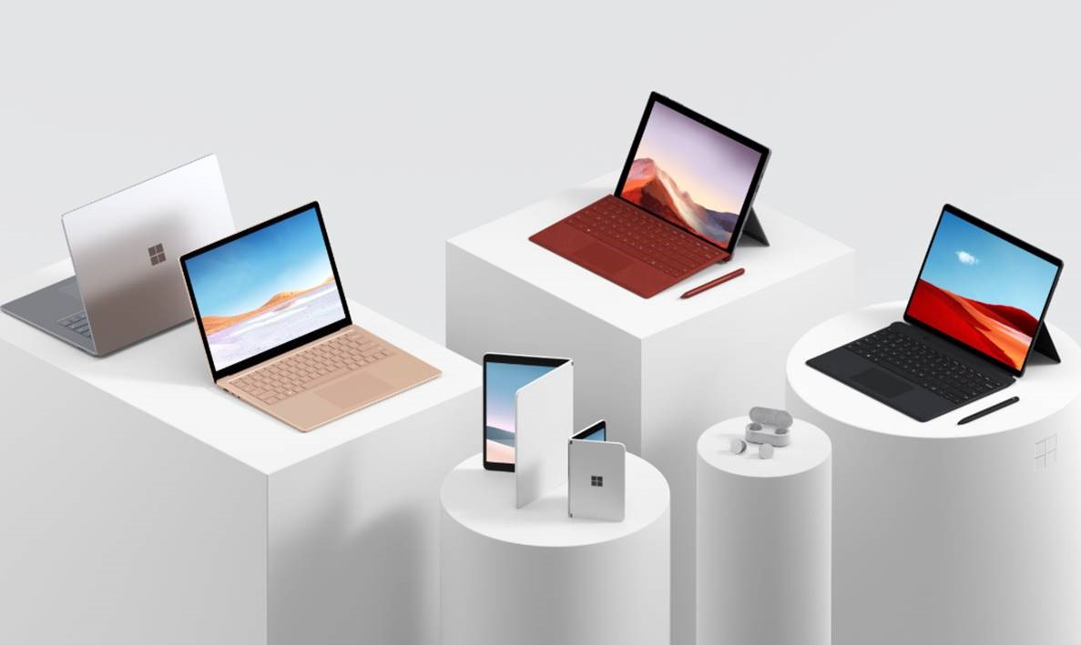 Surface-Produktfamilie bei der Vorstellung 2019 - Bild: Microsoft