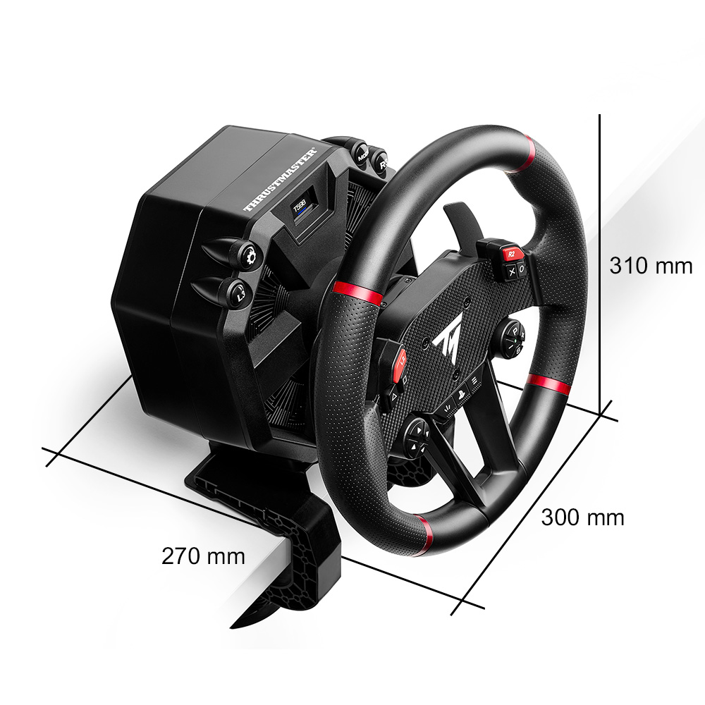 Thrustmaster T598 mit PlayStation-Lenkrad, Basis und Tischklemme - Bild: Thrustmaster