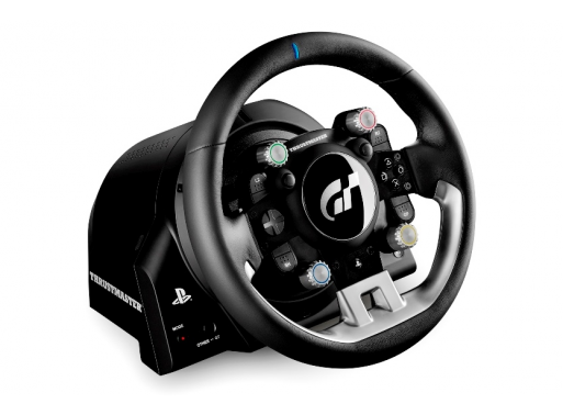 Offizielles Produktbild des ursprünglichen Thrustmaster T-GT mit Lenkrad und Basis, keine eigene Messeaufnahme - Bild: Thrustmaster
