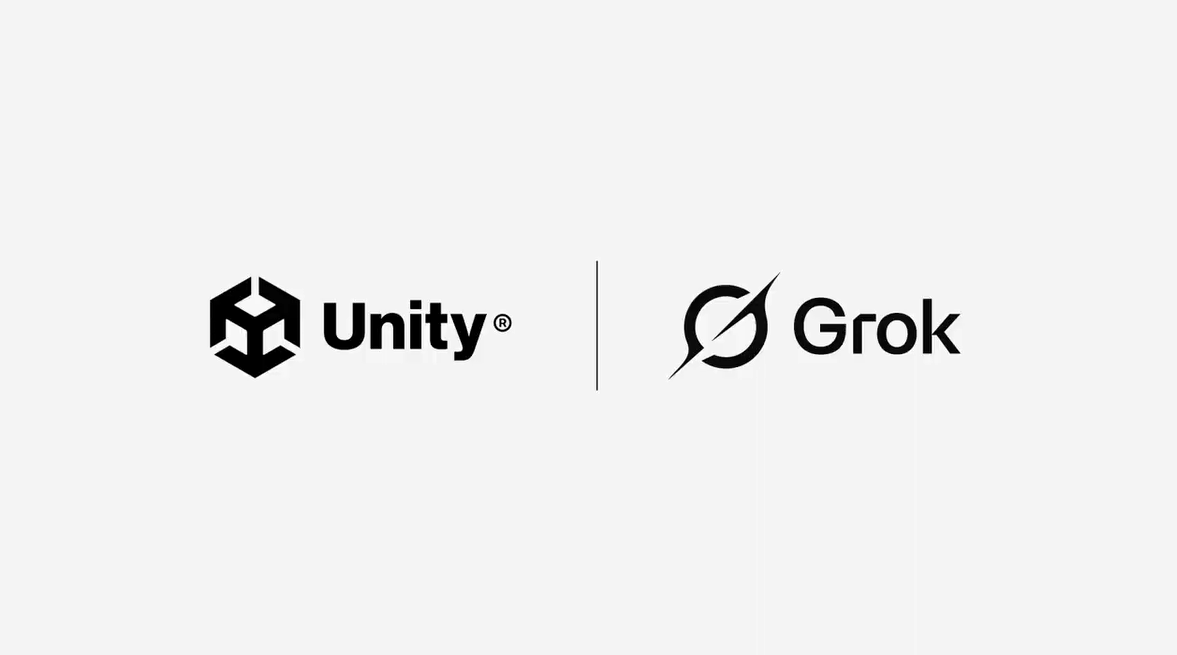 Unity- und Grok-Build-Logo auf weißem Hintergrund - Bild: Unity