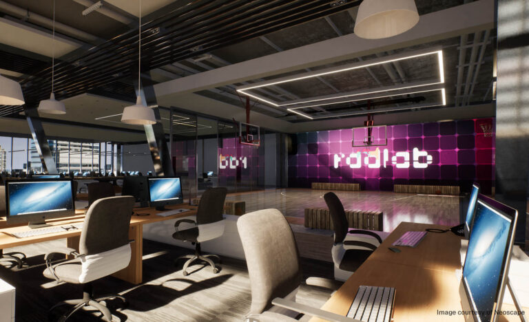 Architekturvisualisierung eines Büros mit Raytracing-Schatten auf dem Teppich - Bild: Neoscape / Epic Games