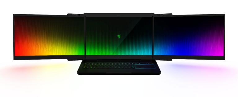 Offizielles Produktmotiv von Razer Project Valerie mit drei ausgeklappten Displays, keine Aufnahme des Diebstahls - Bild: Razer