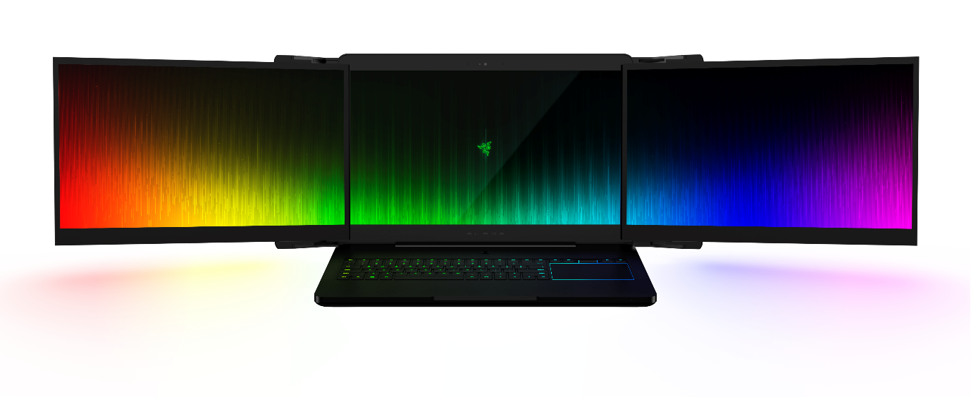 Offizielles Produktmotiv von Razer Project Valerie mit drei ausgeklappten Displays, keine Aufnahme des Diebstahls - Bild: Razer