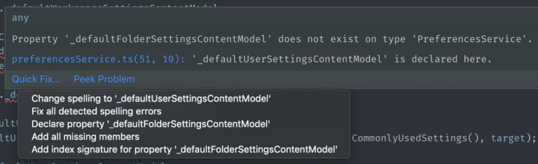 Visual Studio Code 1.32 zeigt Quick Fix und Peek Problem an einem Problemhinweis - Bild: Microsoft / Visual Studio Code
