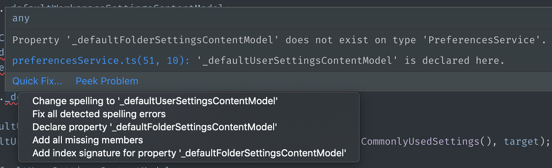 Visual Studio Code 1.32 zeigt Quick Fix und Peek Problem an einem Problemhinweis - Bild: Microsoft / Visual Studio Code
