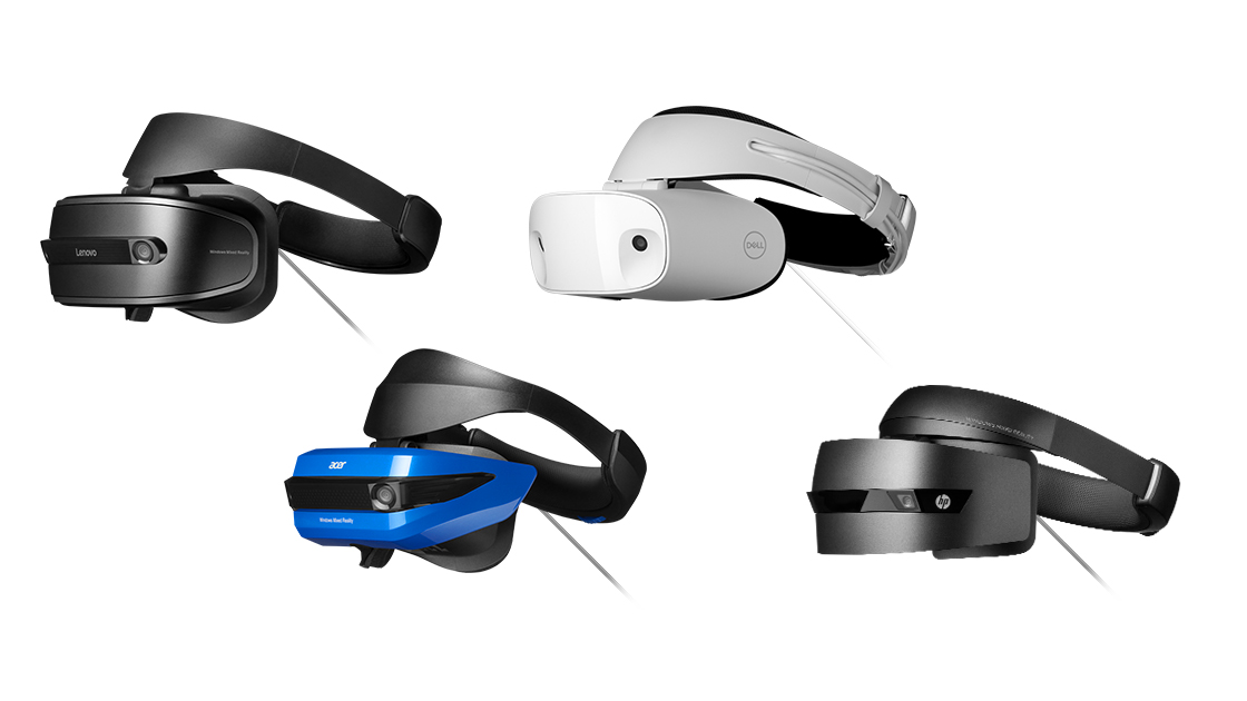 Windows-Mixed-Reality-Headsets von Lenovo, Dell, Acer und HP aus der offiziellen Ankündigung 2017 - Bild: Microsoft