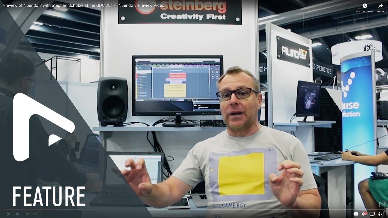 Stephan Schütze am Nuendo-Stand in der offiziellen Videovorschau zur GDC 2017 - Bild: Steinberg / Nuendo