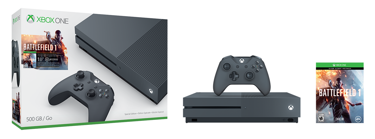 Xbox One S in Storm Grey im Battlefield-1-Bundle, Symbolbild, nicht das dokumentierte FIFA-17-Angebot - Bild: Microsoft