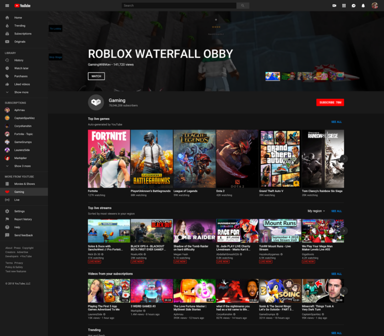 Offizieller Screenshot des 2018 vorgestellten Gaming-Bereichs auf YouTube - Bild: YouTube