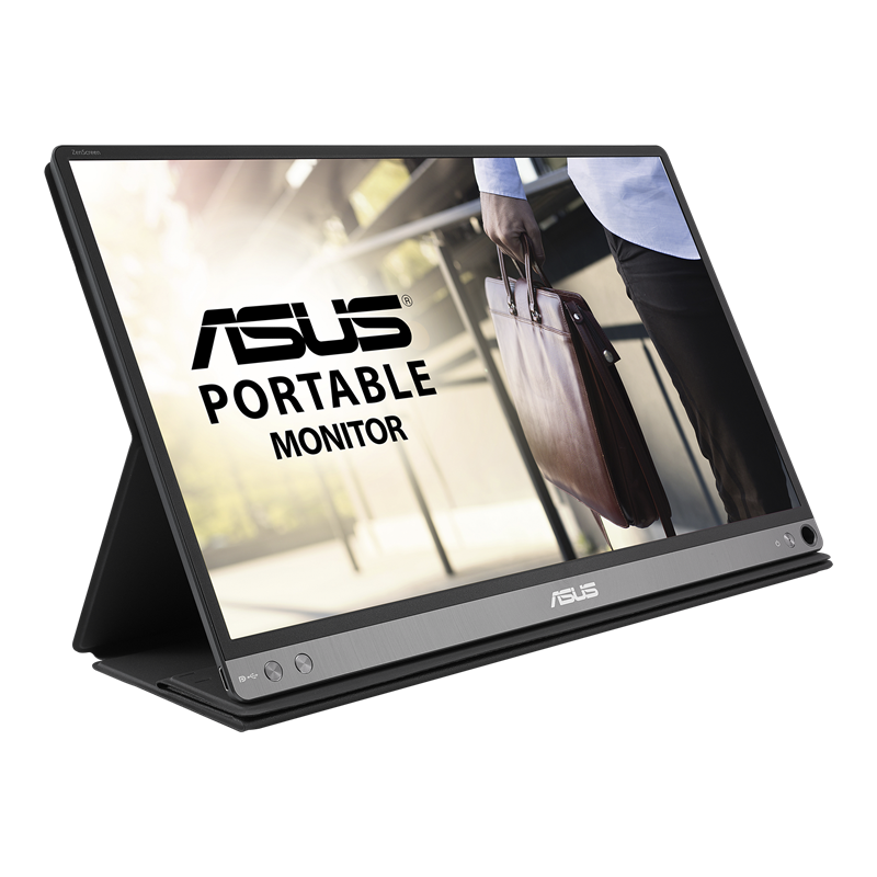 Offizielles Produktbild des ASUS ZenScreen MB16AC mit faltbarer Schutzhülle als Ständer - Bild: ASUS